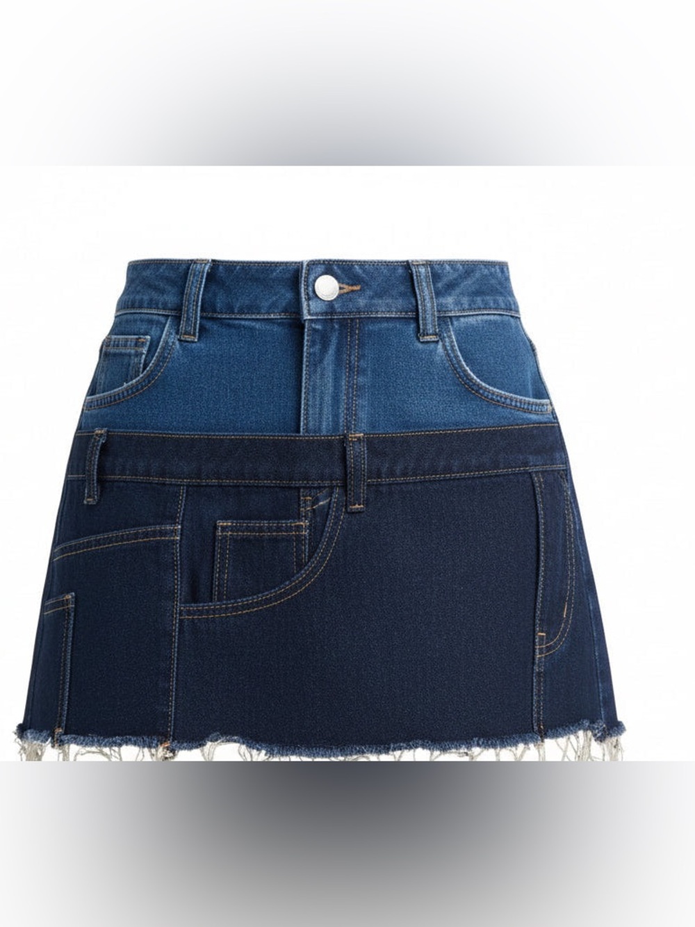 Two-Tone Denim Mini Skirt - Blue